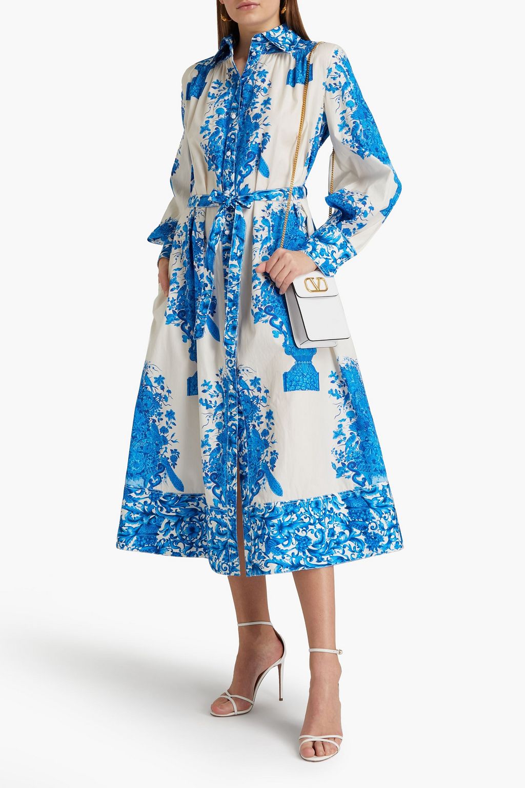 VALENTINO GARAVANI Belted printed cotton-poplin midi shirt dress