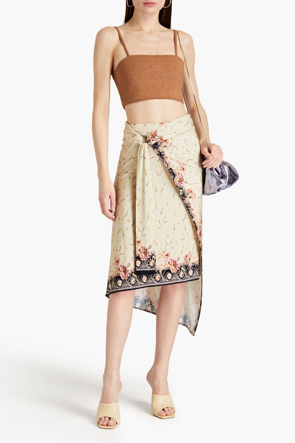 RABANNE Draped printed satin-jersey midi skirt