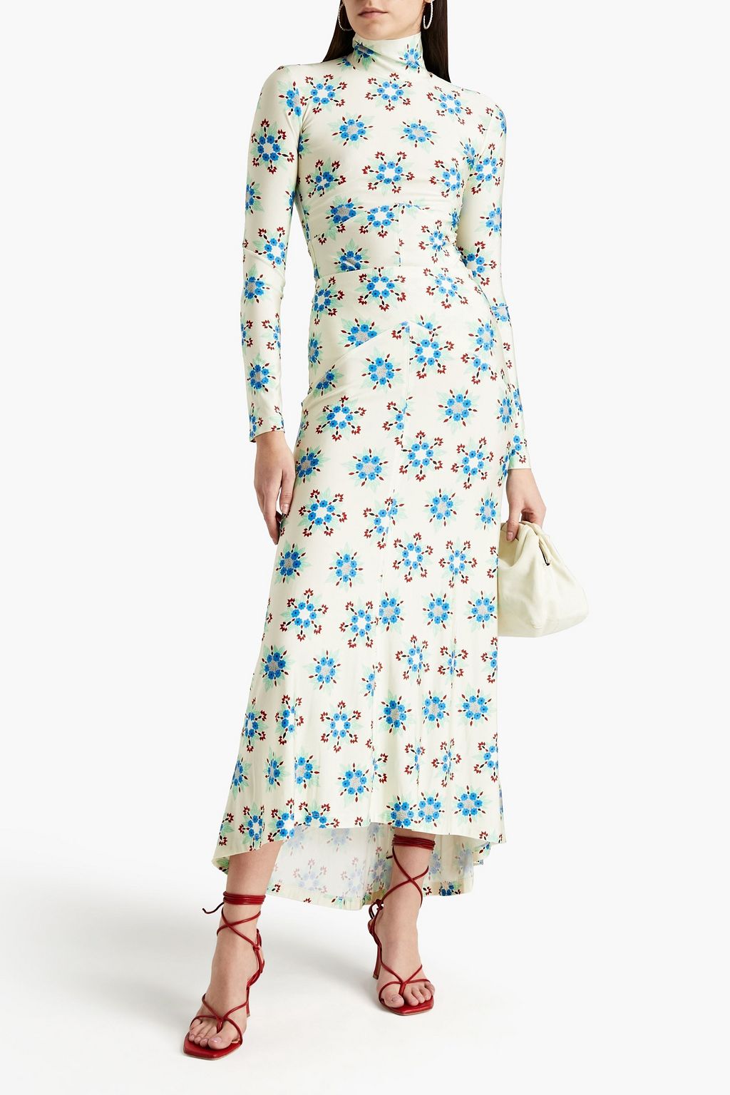 RABANNE Floral-print stretch-jersey midi skirt