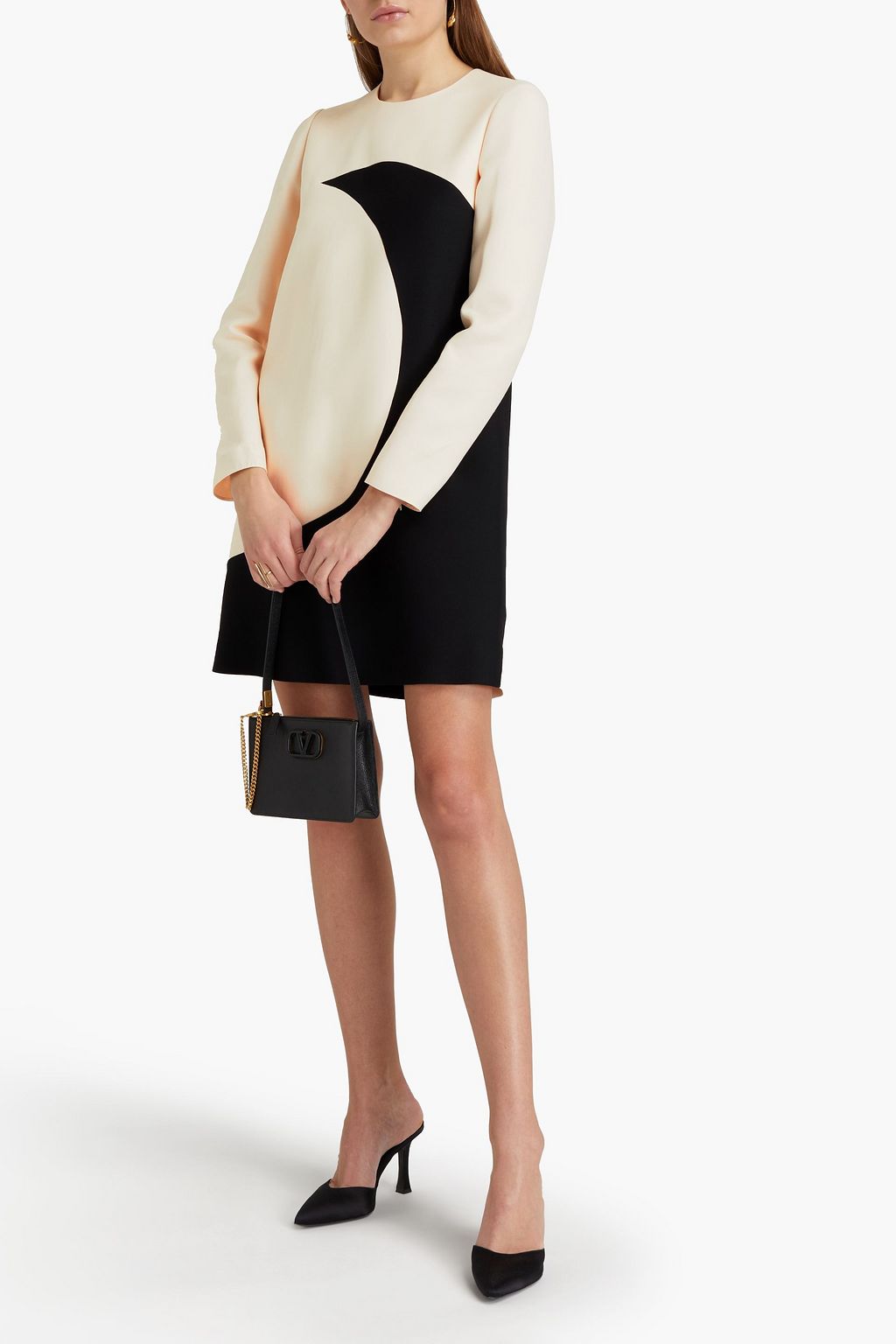 VALENTINO GARAVANI Two-tone wool and silk-blend crepe mini dress