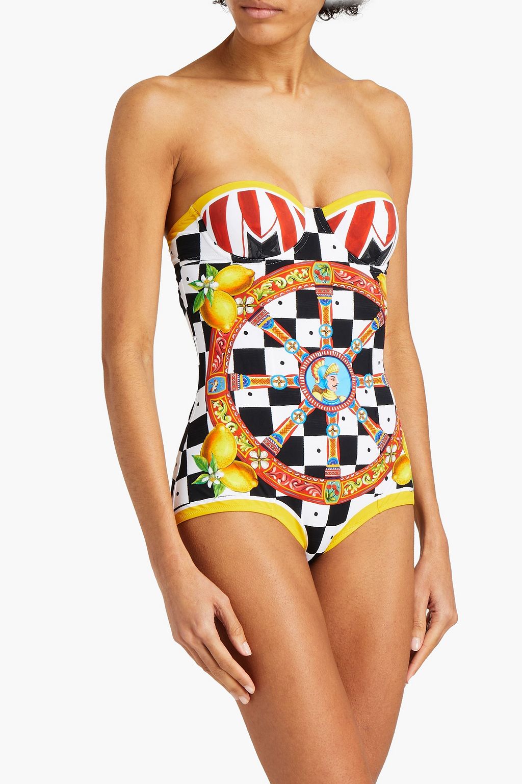 DOLCE&GABBANA BEACHWEAR Printed bandeau swimsuit