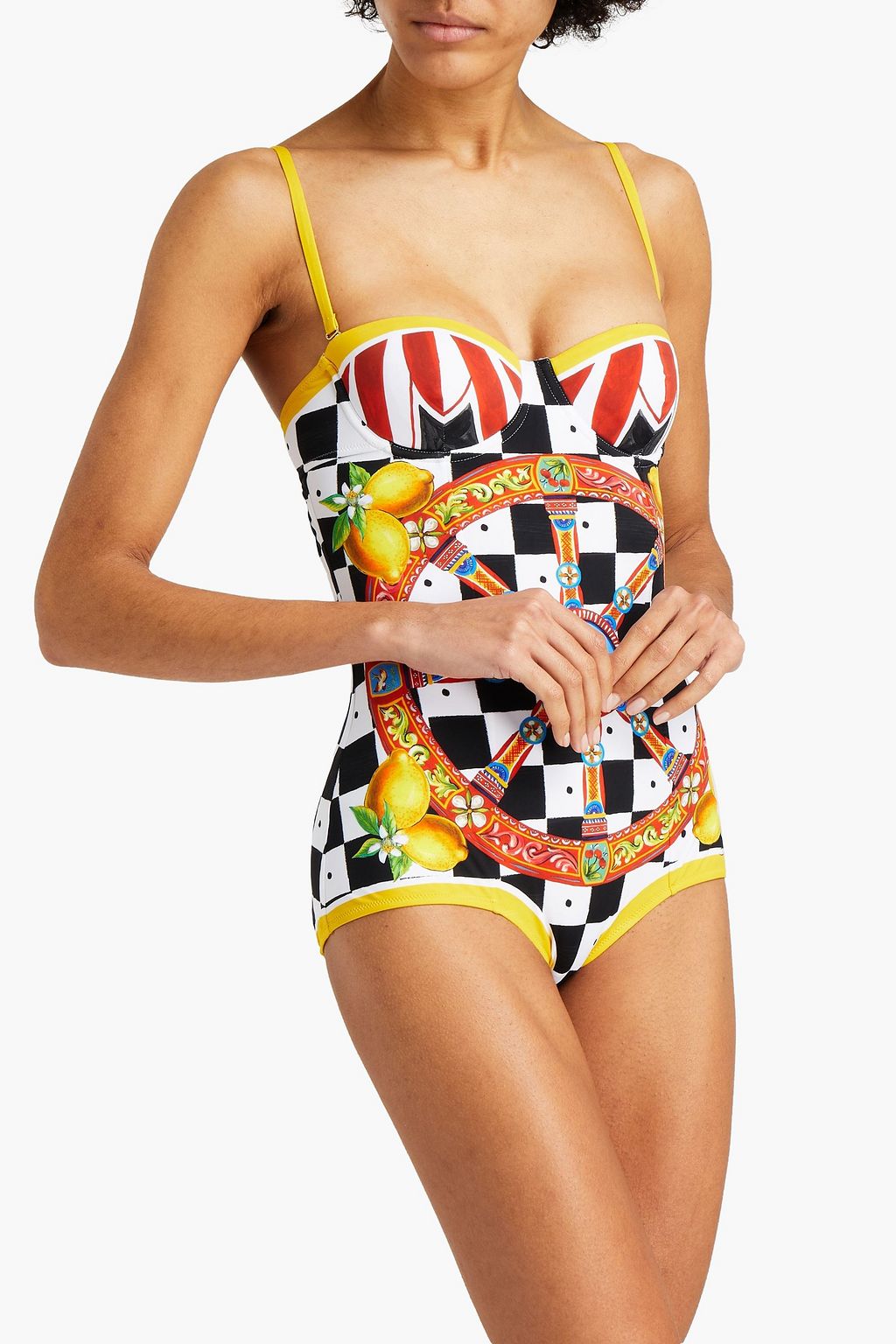 DOLCE&GABBANA BEACHWEAR Printed bandeau swimsuit