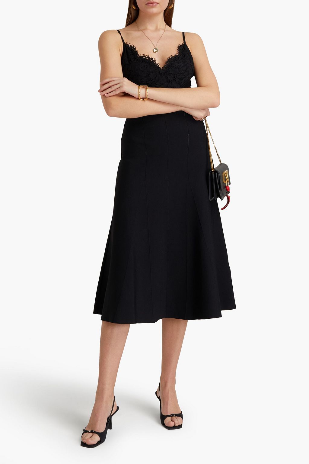 VALENTINO GARAVANI Lace-trimmed stretch-knit midi dress