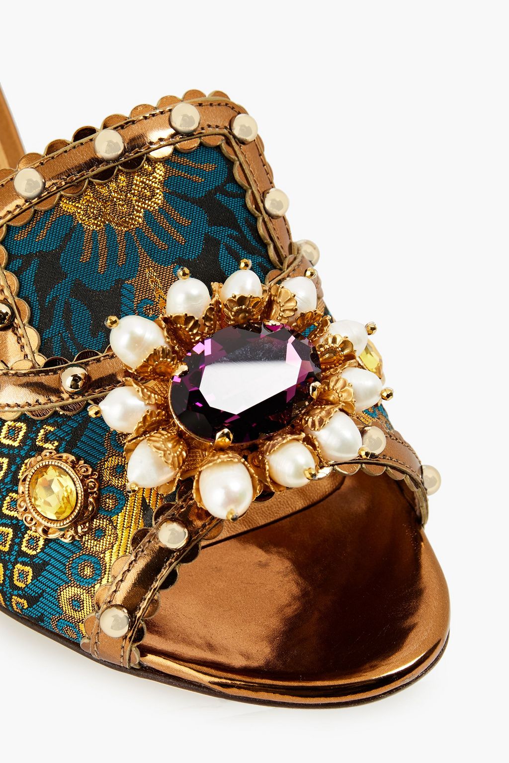 DOLCE&GABBANA Embellished leather and brocade mules