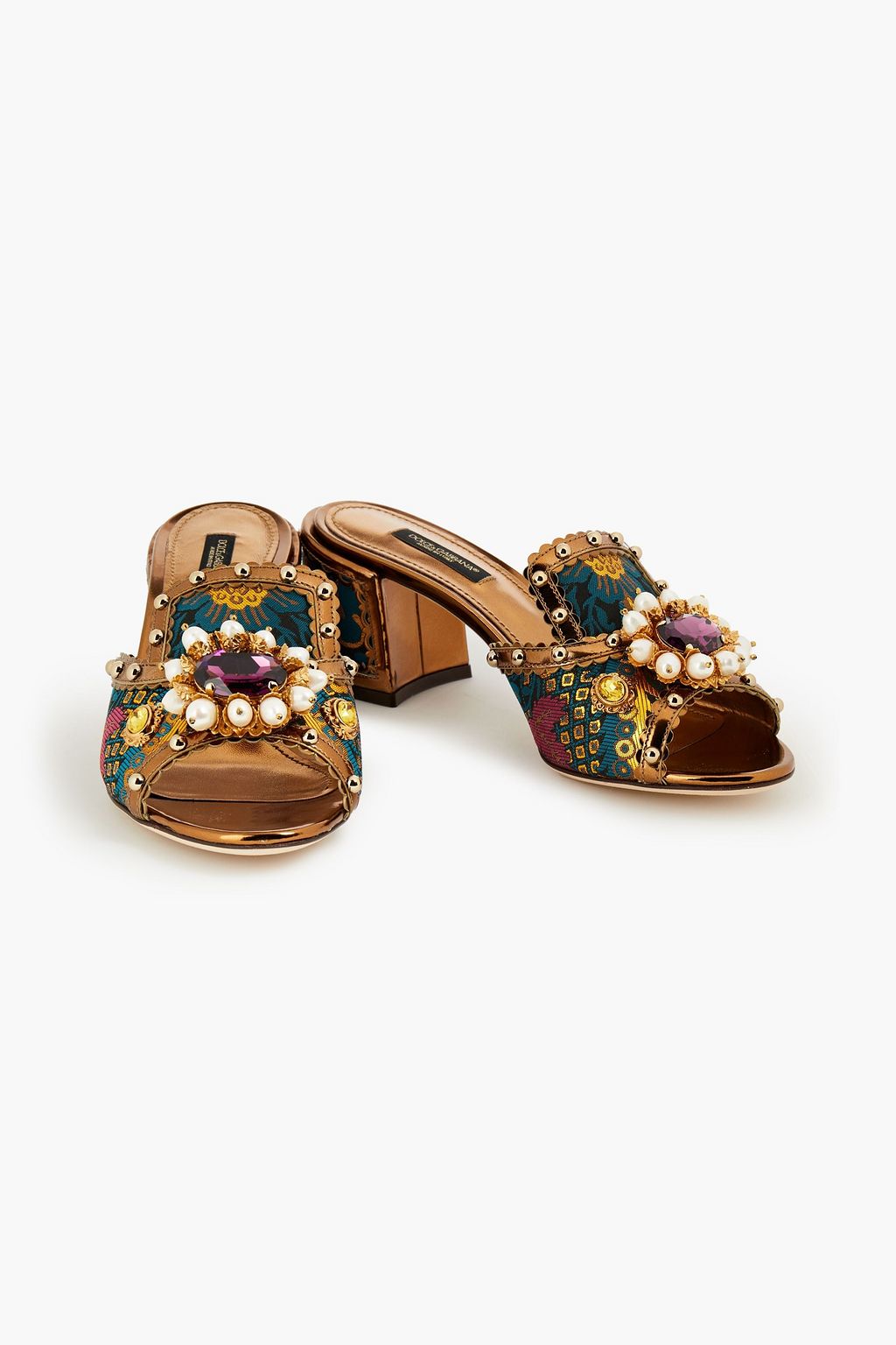DOLCE&GABBANA Embellished leather and brocade mules
