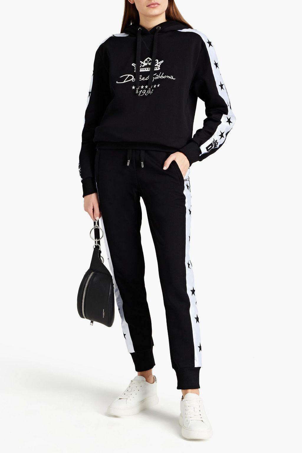 DOLCE&GABBANA Two-tone French cotton-blend terry track pants