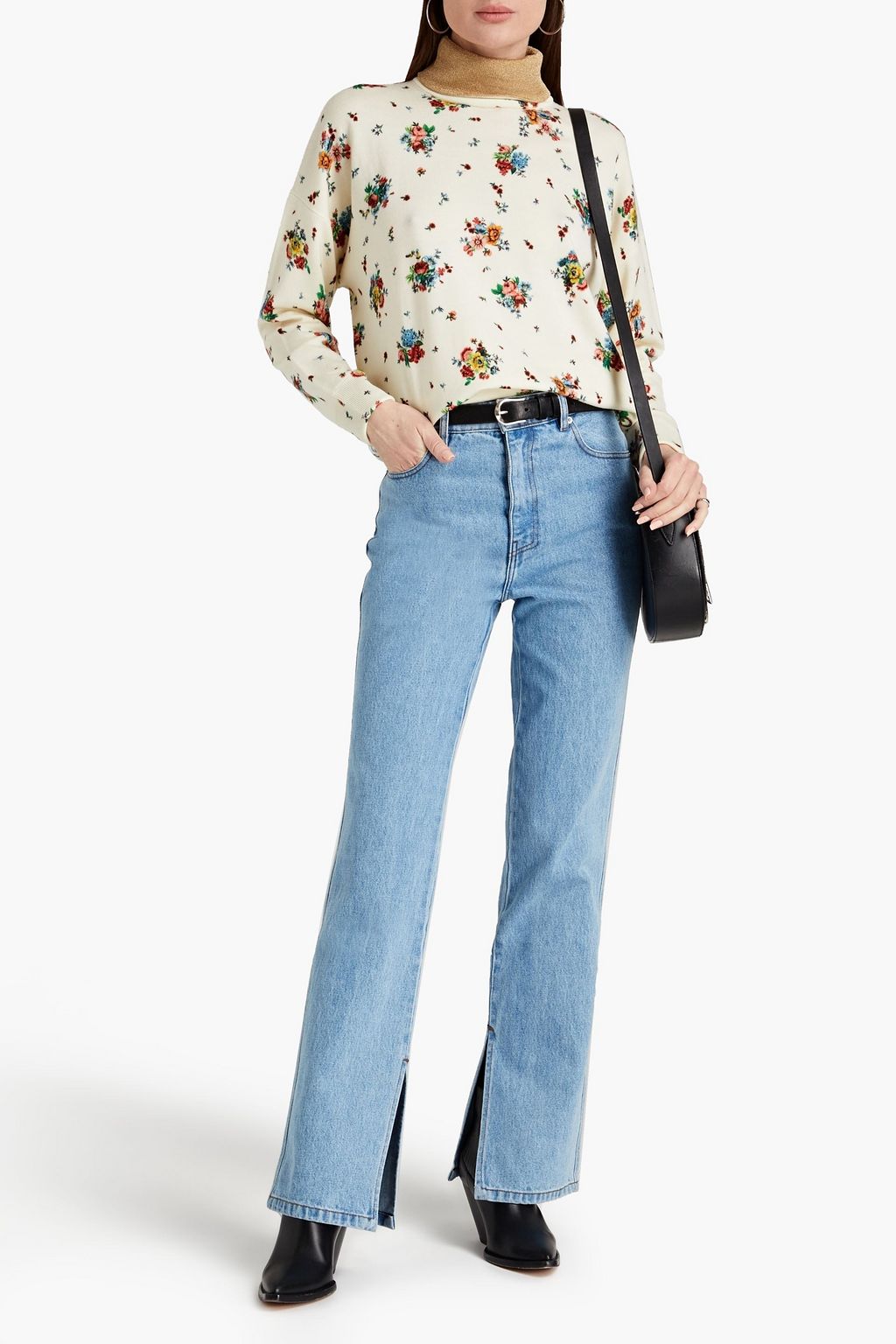 RABANNE Floral-print merino wool-blend turtleneck sweater