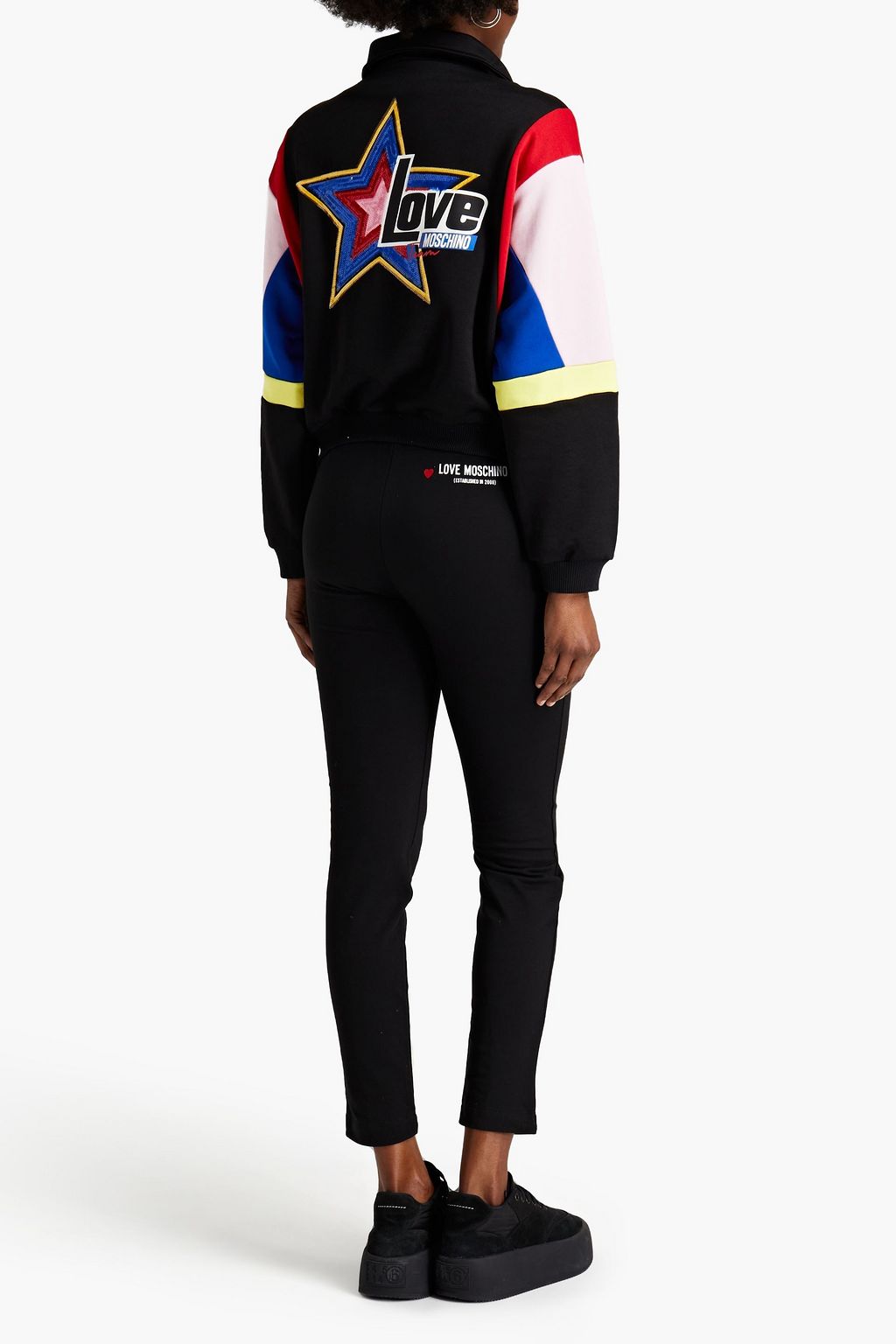 LOVE MOSCHINO Printed French cotton-blend terry track pants