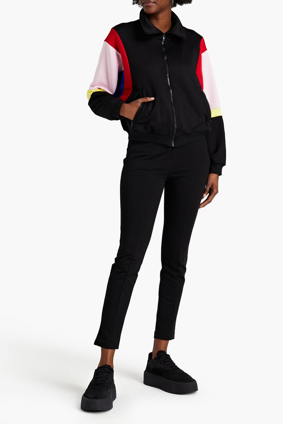 Love Moschino Printed French Cotton-blend Terry Track Trousers In Black