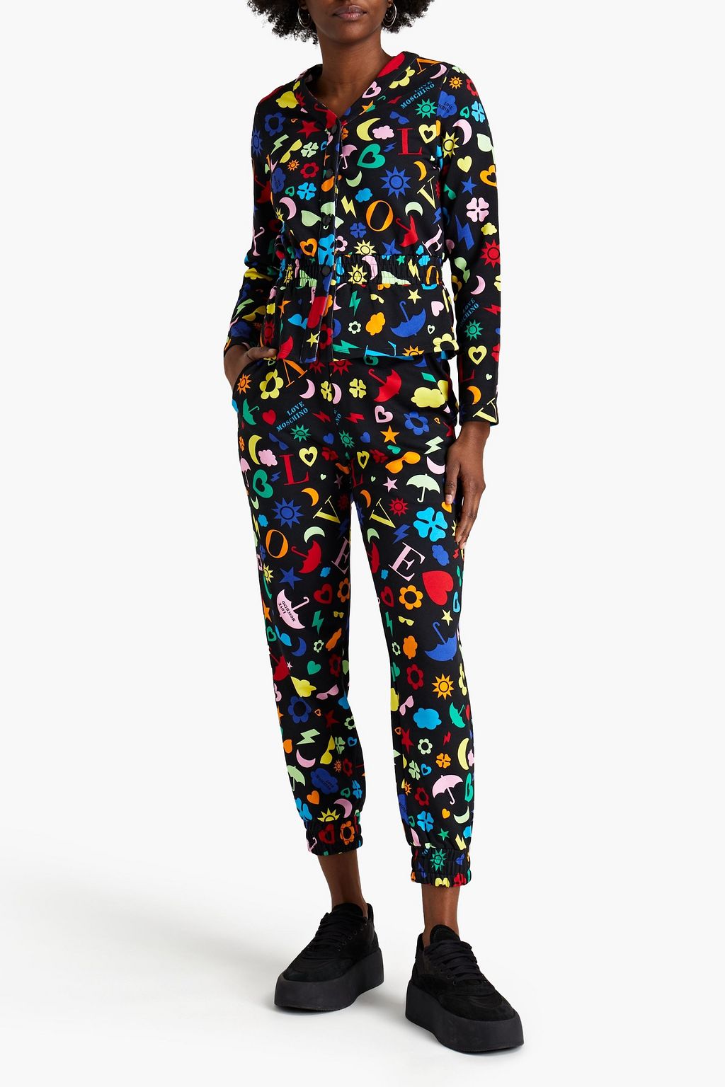 LOVE MOSCHINO Printed French cotton-terry track pants