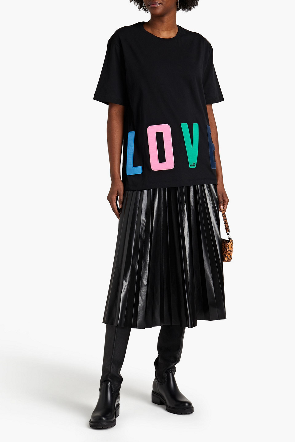 Love Moschino Oversized Appliquéd Cotton-jersey T-shirt In Black