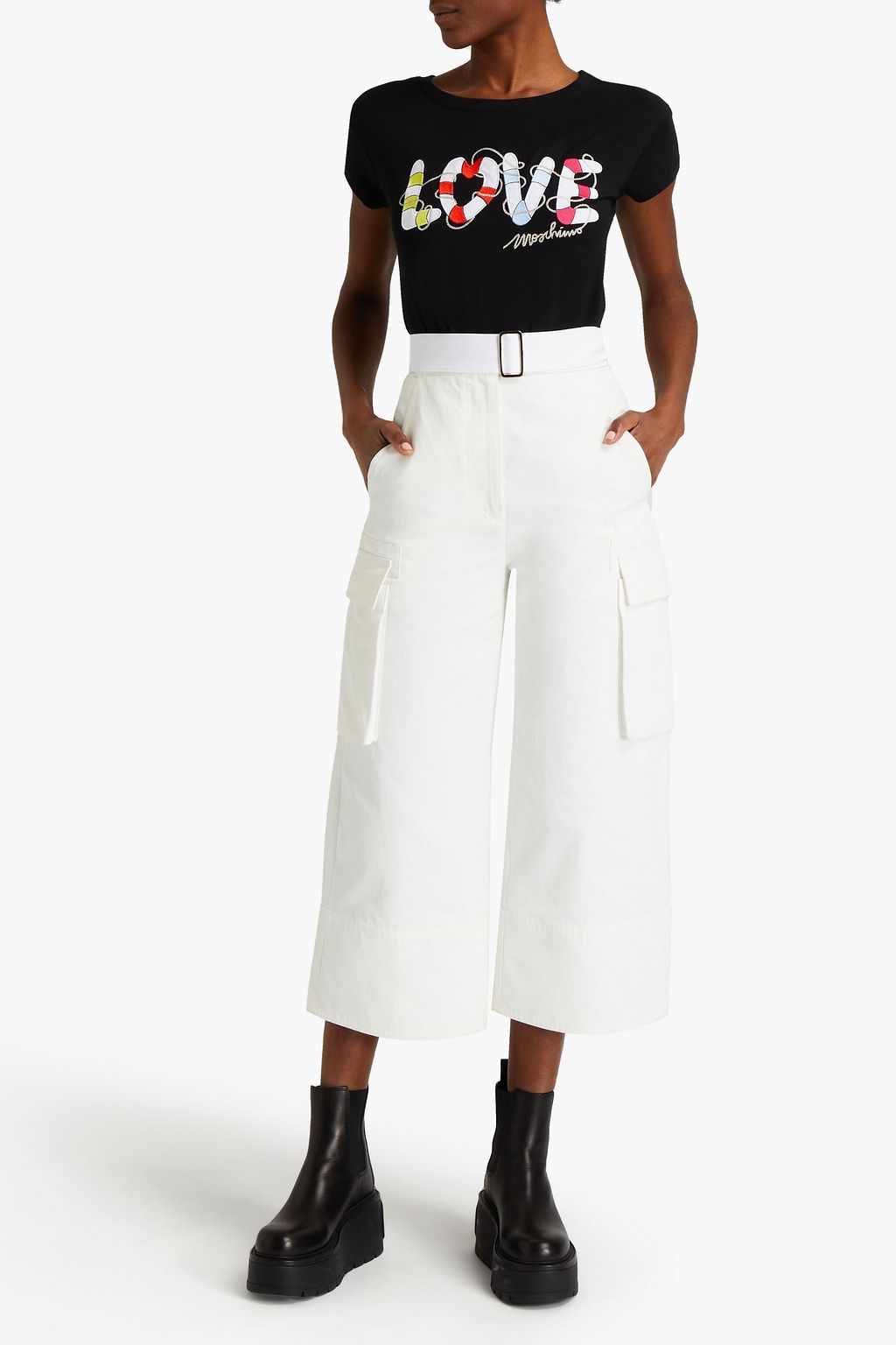 LOVE MOSCHINO Embroidered stretch-cotton jersey T-shirt