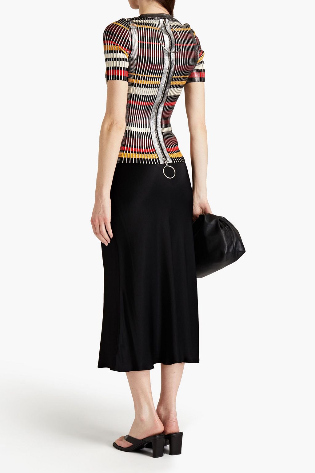 RABANNE Metallic striped ribbed-knit top