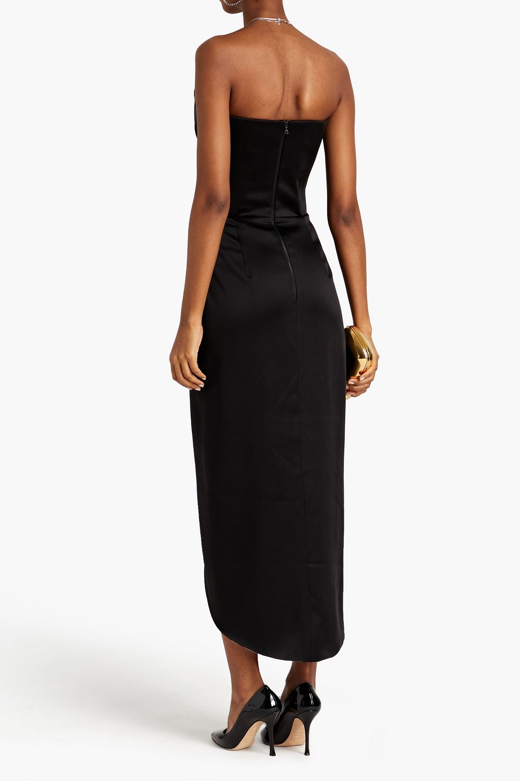 RASARIO Strapless wrap-effect pleated cady midi dress
