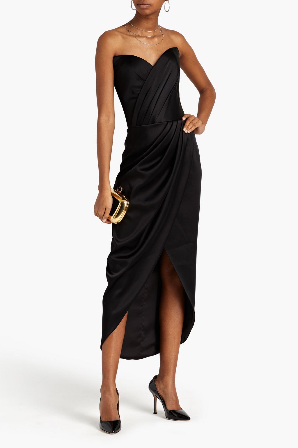 RASARIO Strapless wrap-effect pleated cady midi dress