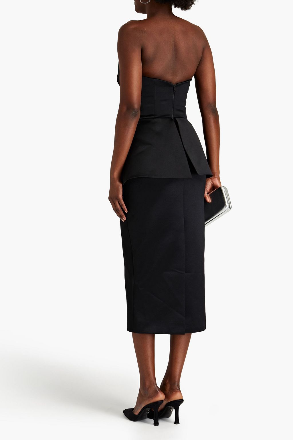RASARIO Strapless cady peplum midi dress