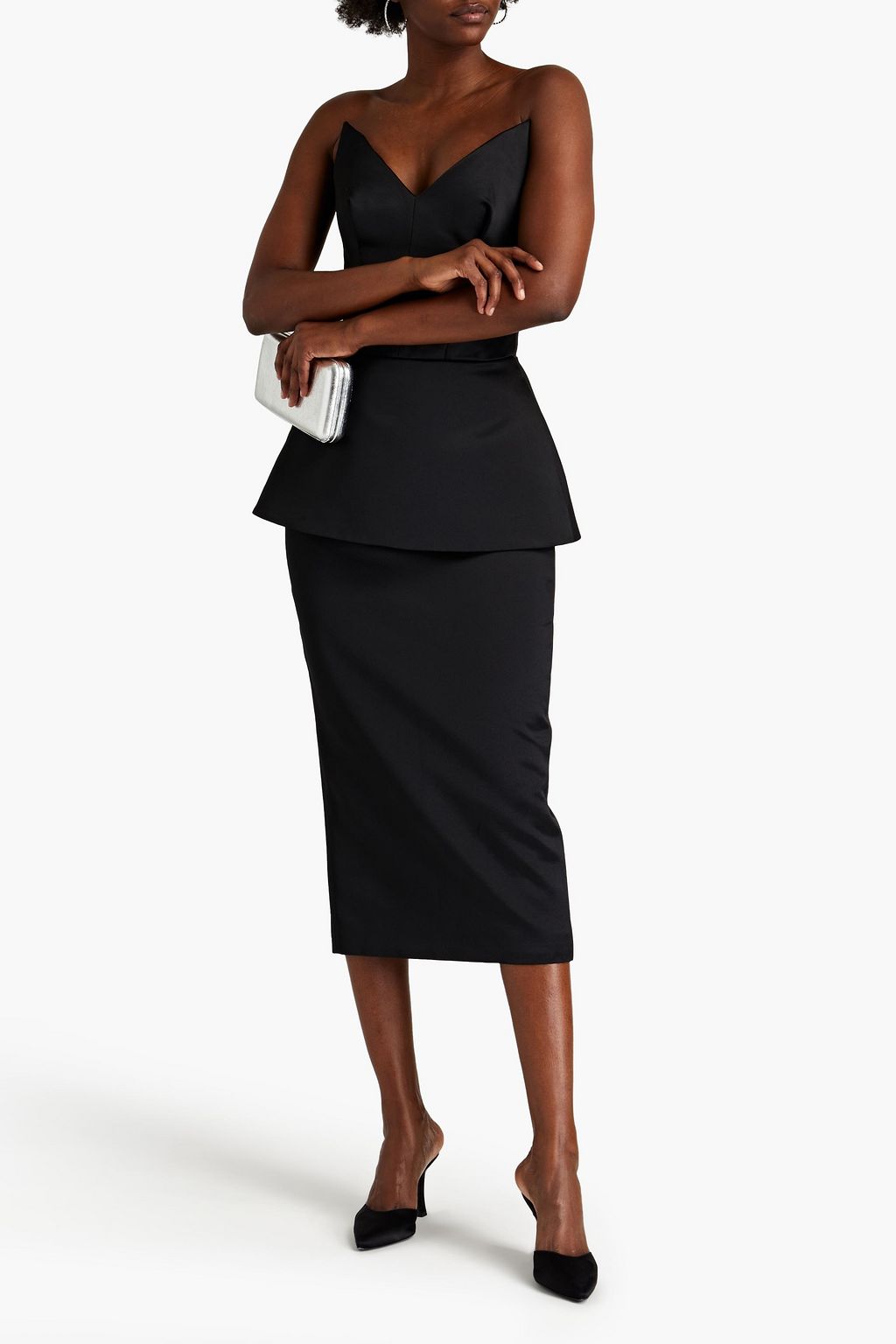 RASARIO Strapless cady peplum midi dress