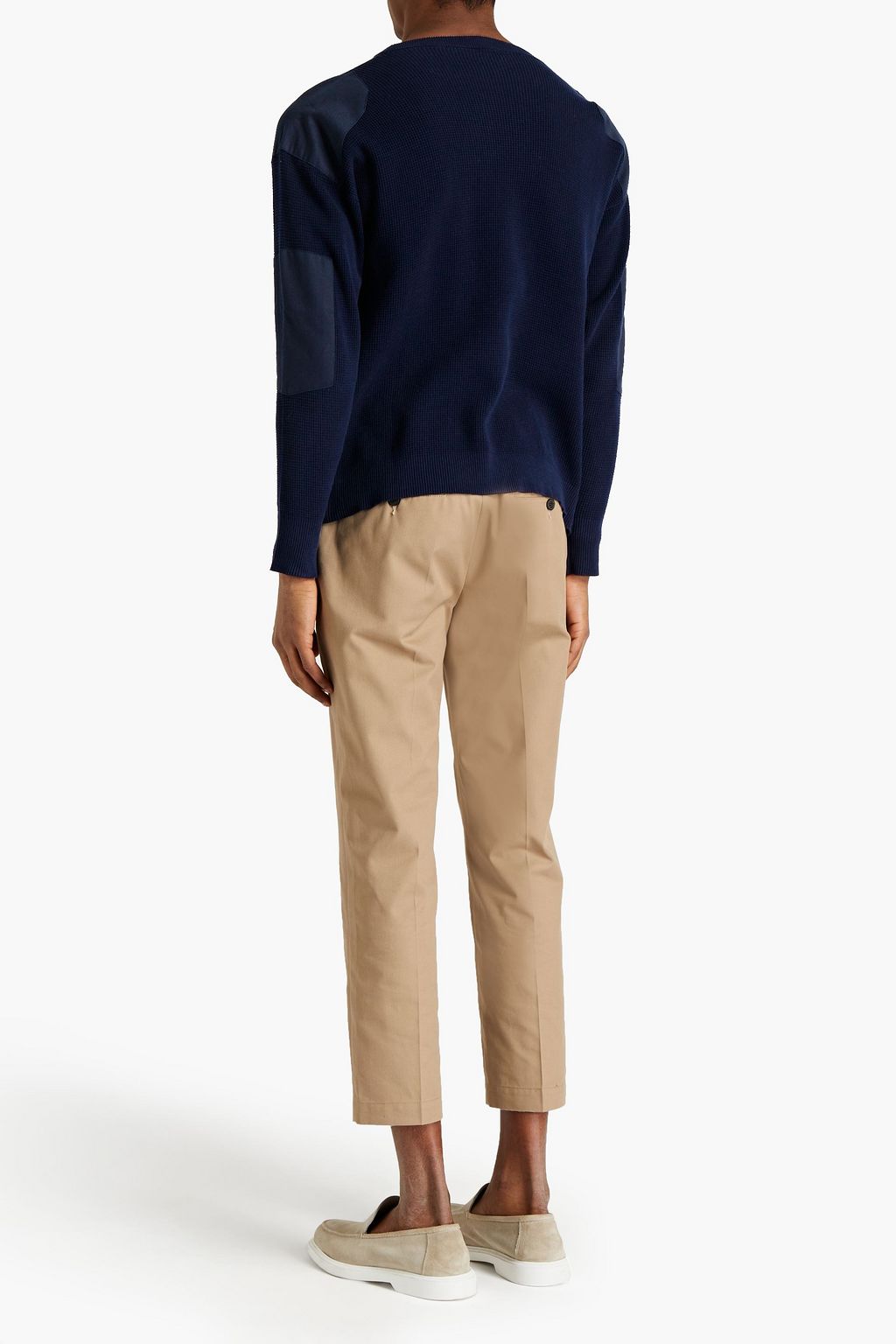 ASPESI Twill-paneled waffle-knit cotton sweater