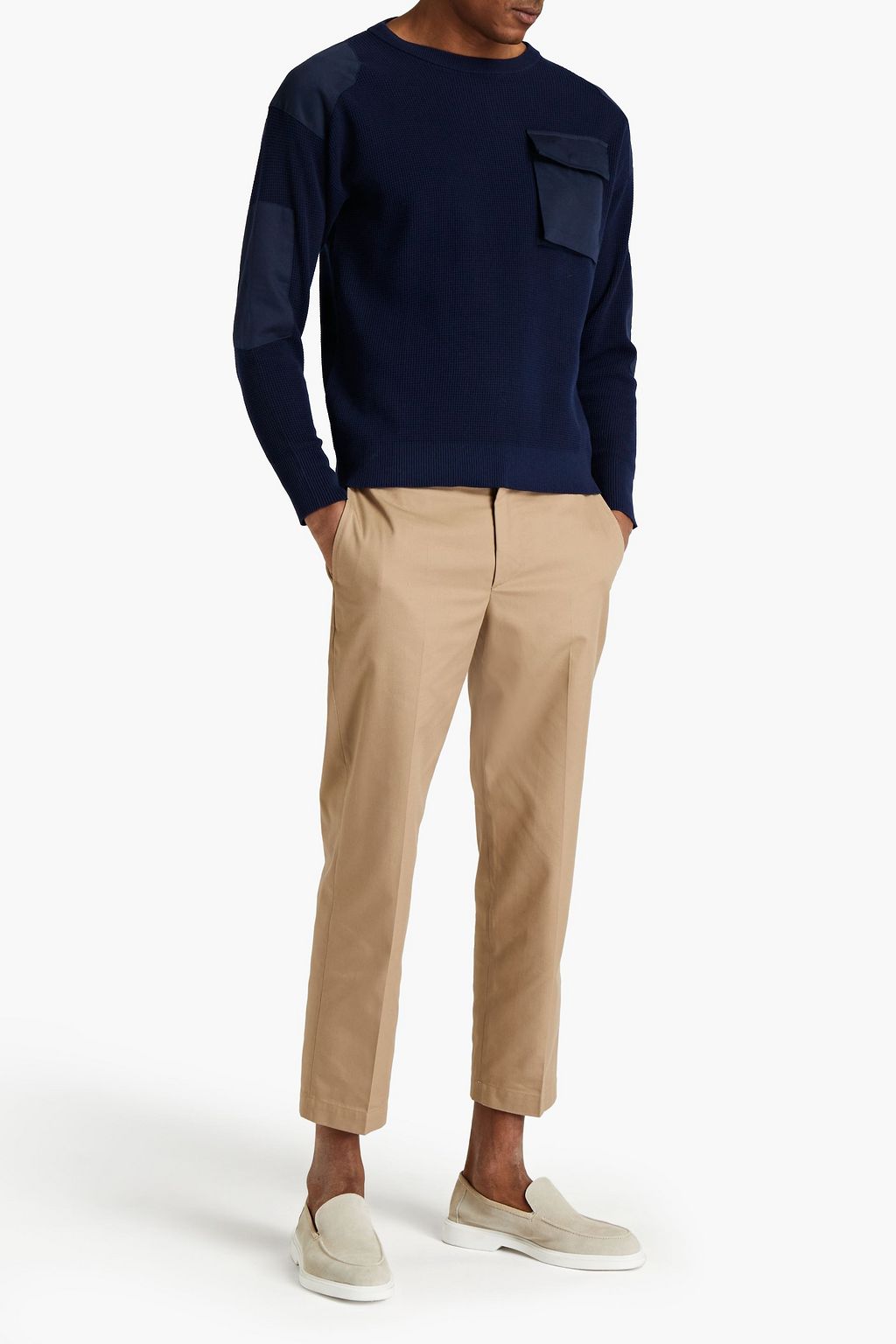 ASPESI Twill-paneled waffle-knit cotton sweater