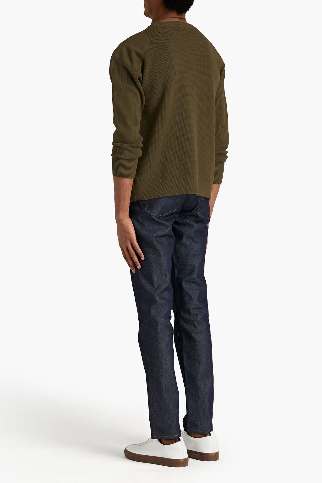 ASPESI Twill-paneled waffle-knit cotton sweater