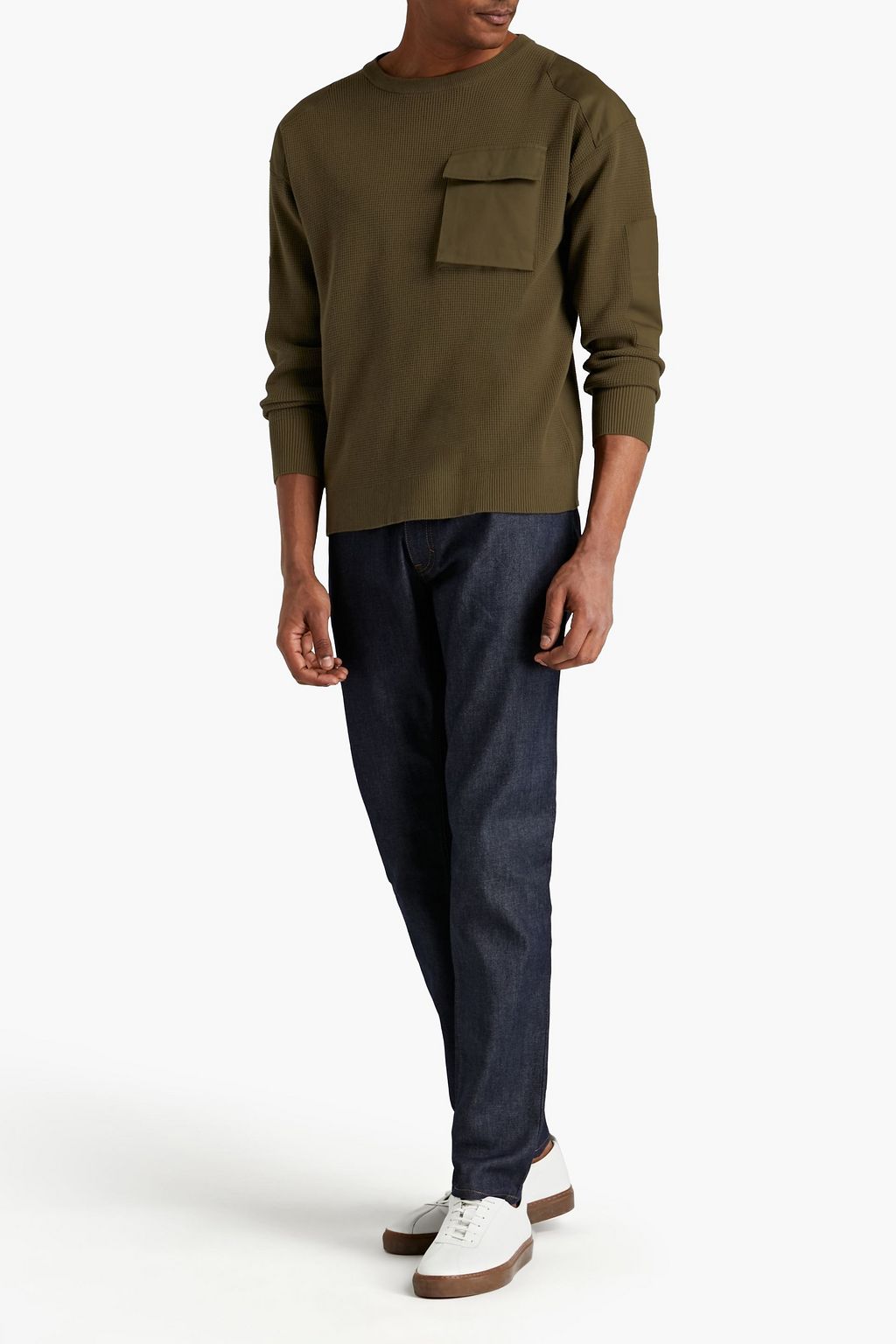 ASPESI Twill-paneled waffle-knit cotton sweater