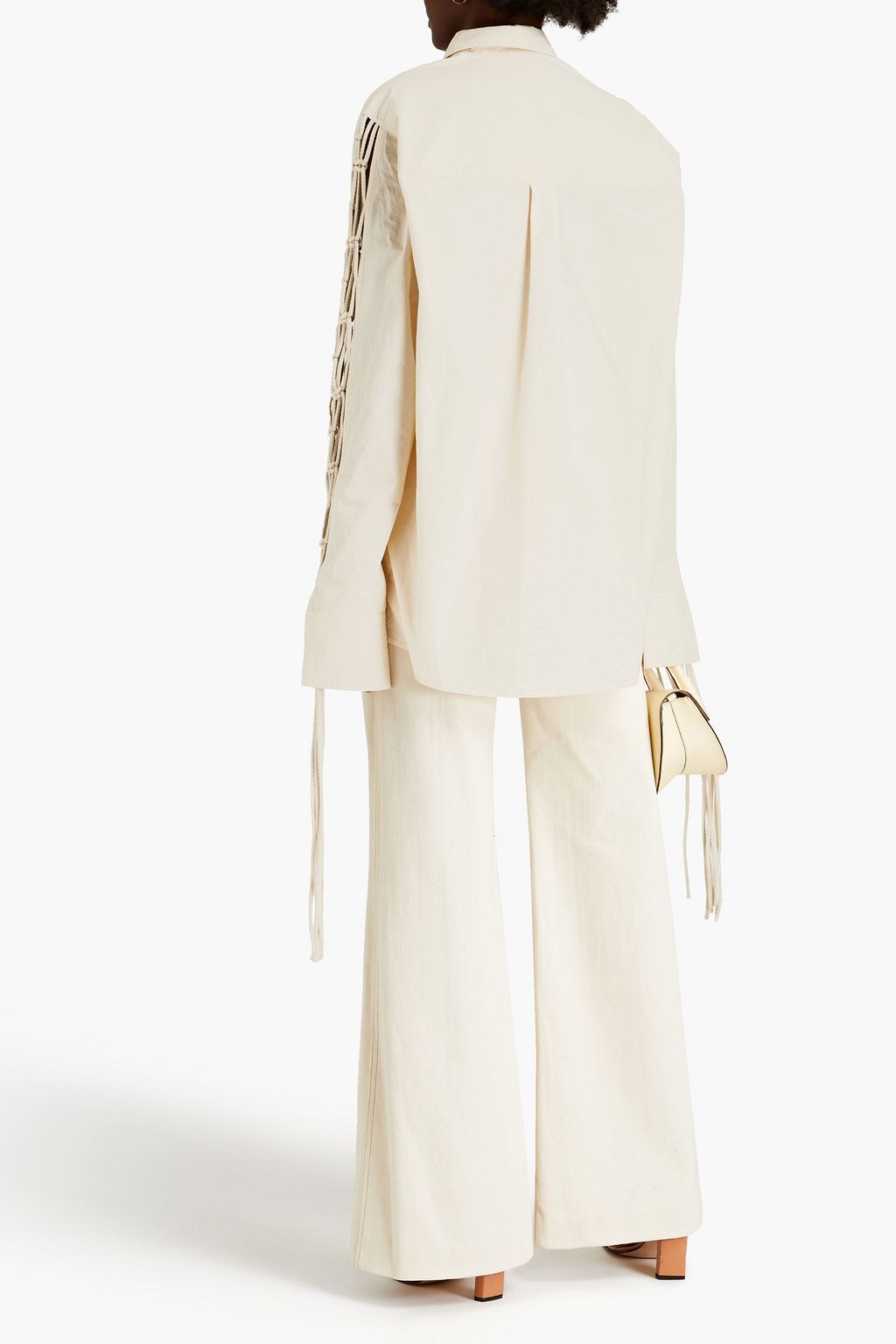 NANUSHKA Macramé-paneled cotton-poplin shirt