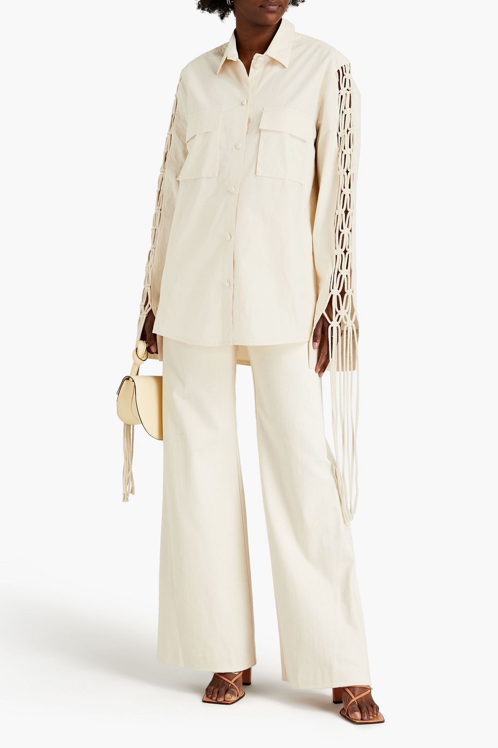 NANUSHKA Macramé-paneled cotton-poplin shirt