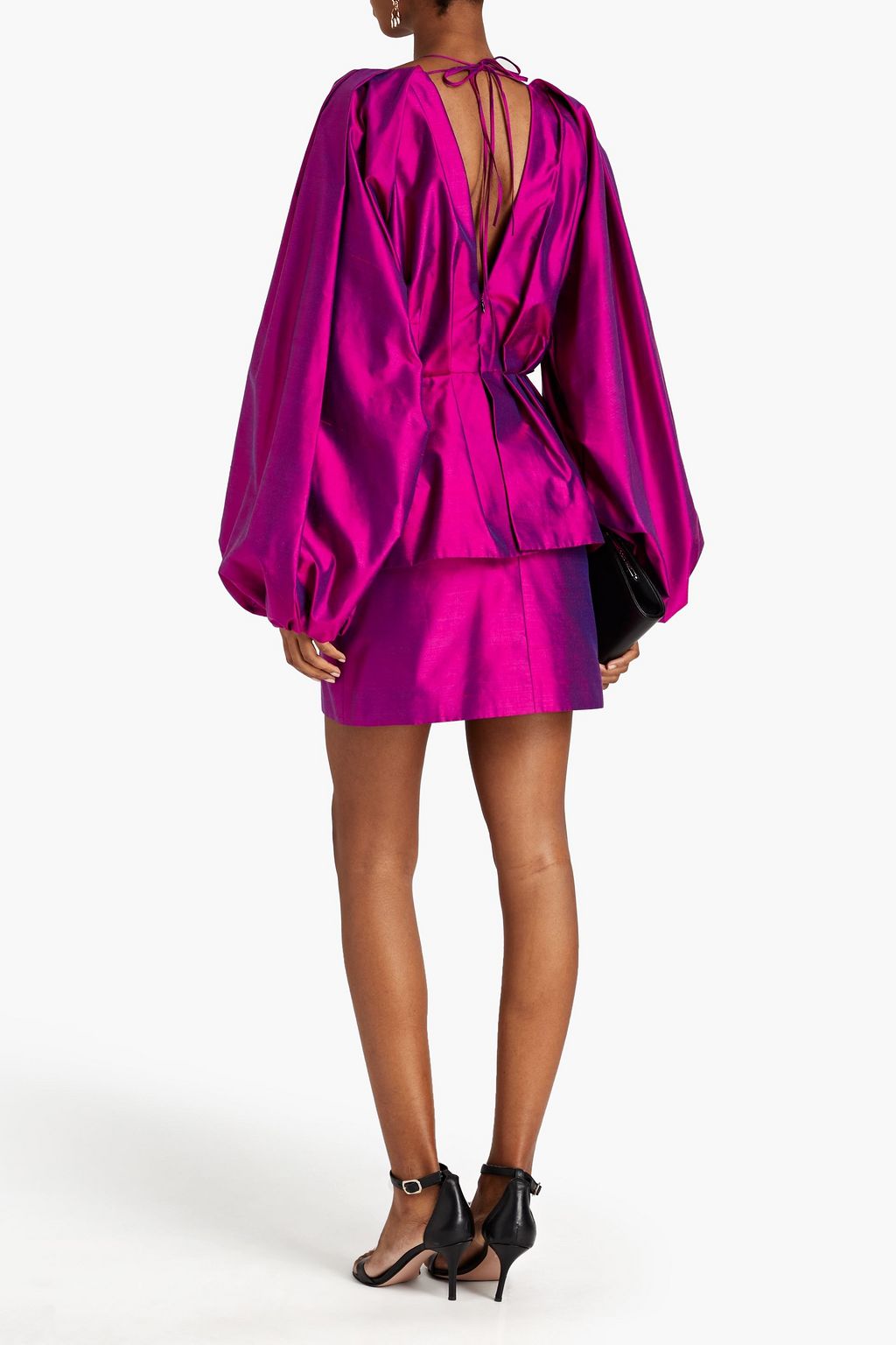 RASARIO Layered pleated silk-shantung mini dress