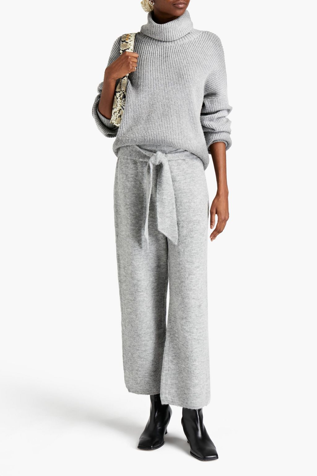 NANUSHKA Belted mélange knitted straight-leg pants