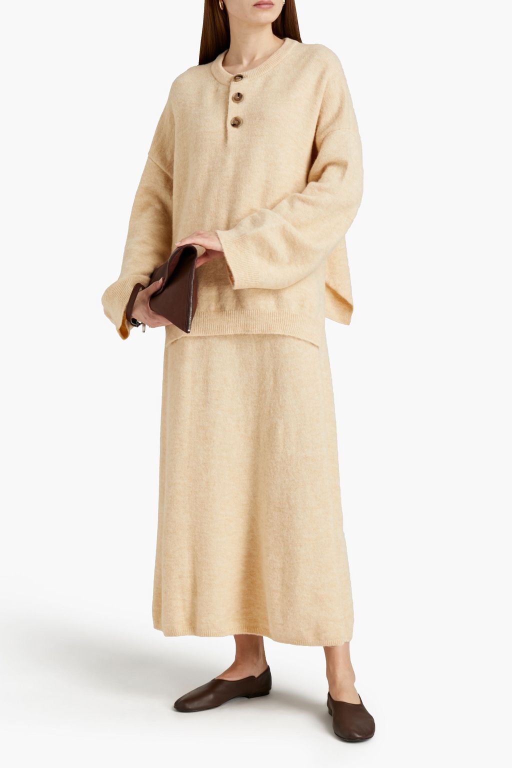 NANUSHKA Razi mélange brushed knitted midi skirt