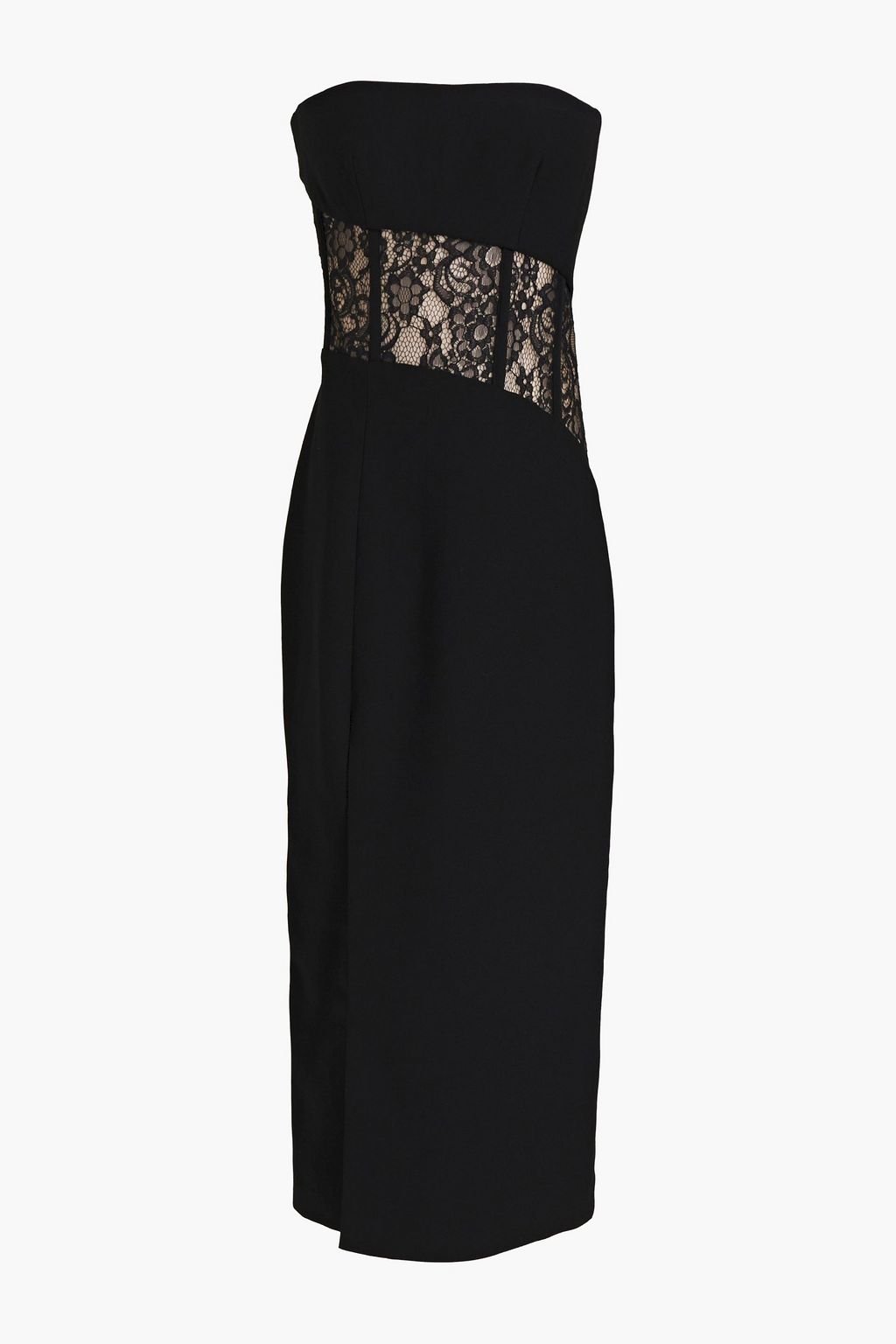 Black Lace-paneled strapless crepe midi ...