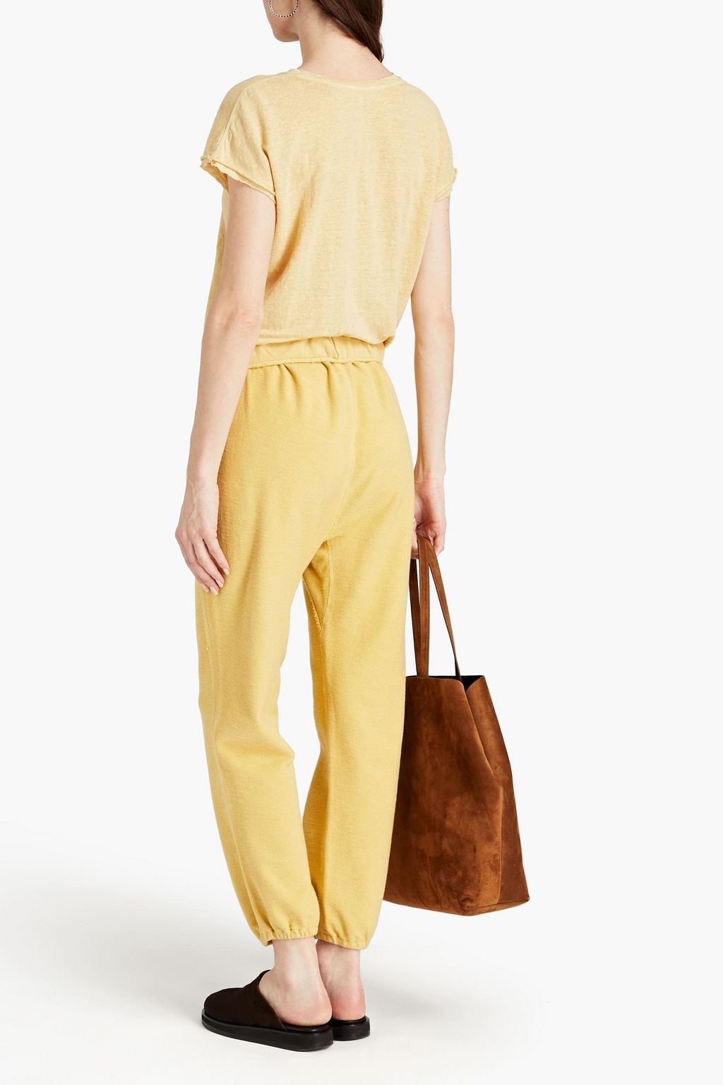 FRAME Cropped French cotton-terry track pants