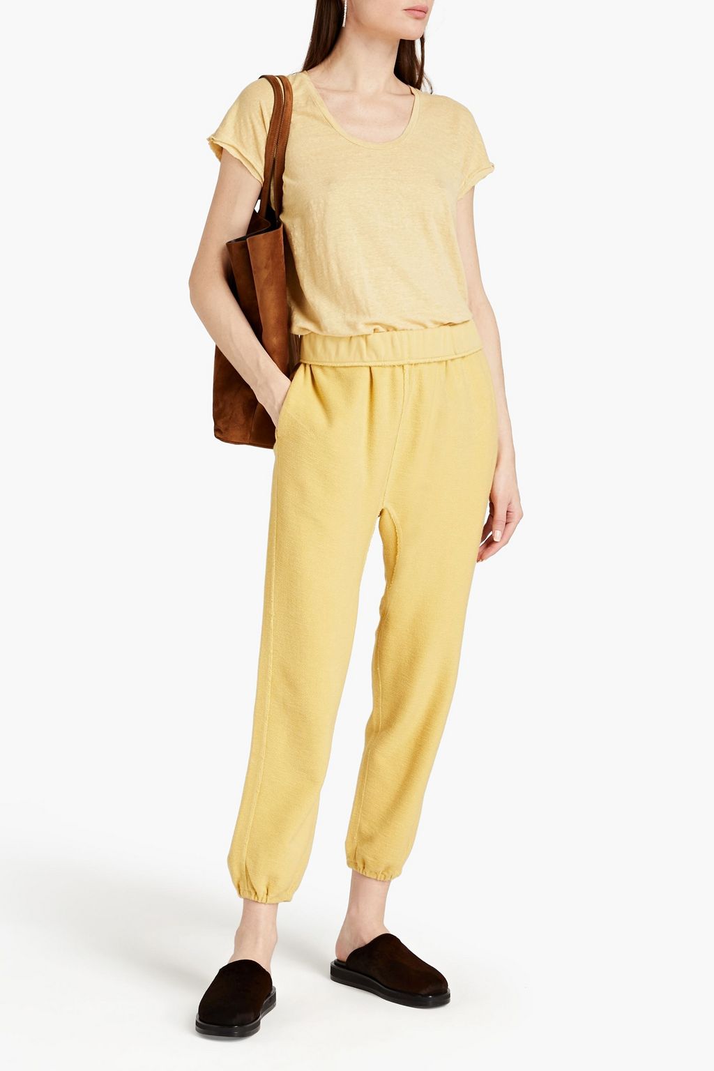 FRAME Cropped French cotton-terry track pants