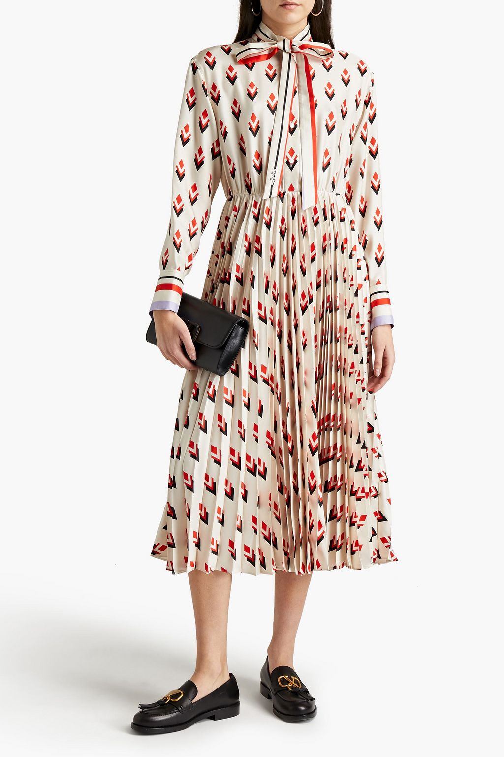 VALENTINO GARAVANI Belted pleated printed silk-twill midi dress