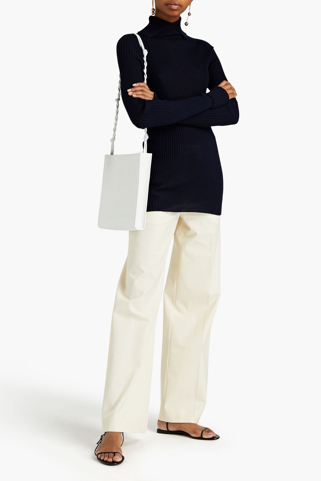 JIL SANDER Ribbed cashmere and silk-blend turtleneck sweater