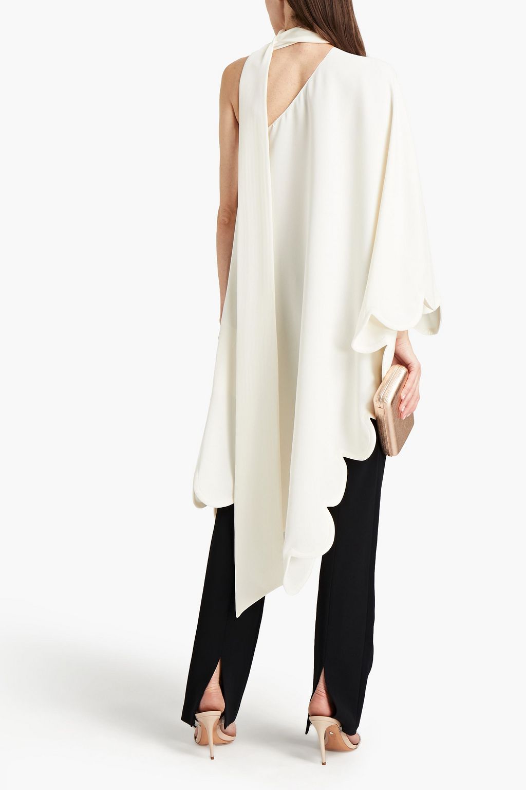 VALENTINO Scalloped silk-crepe top