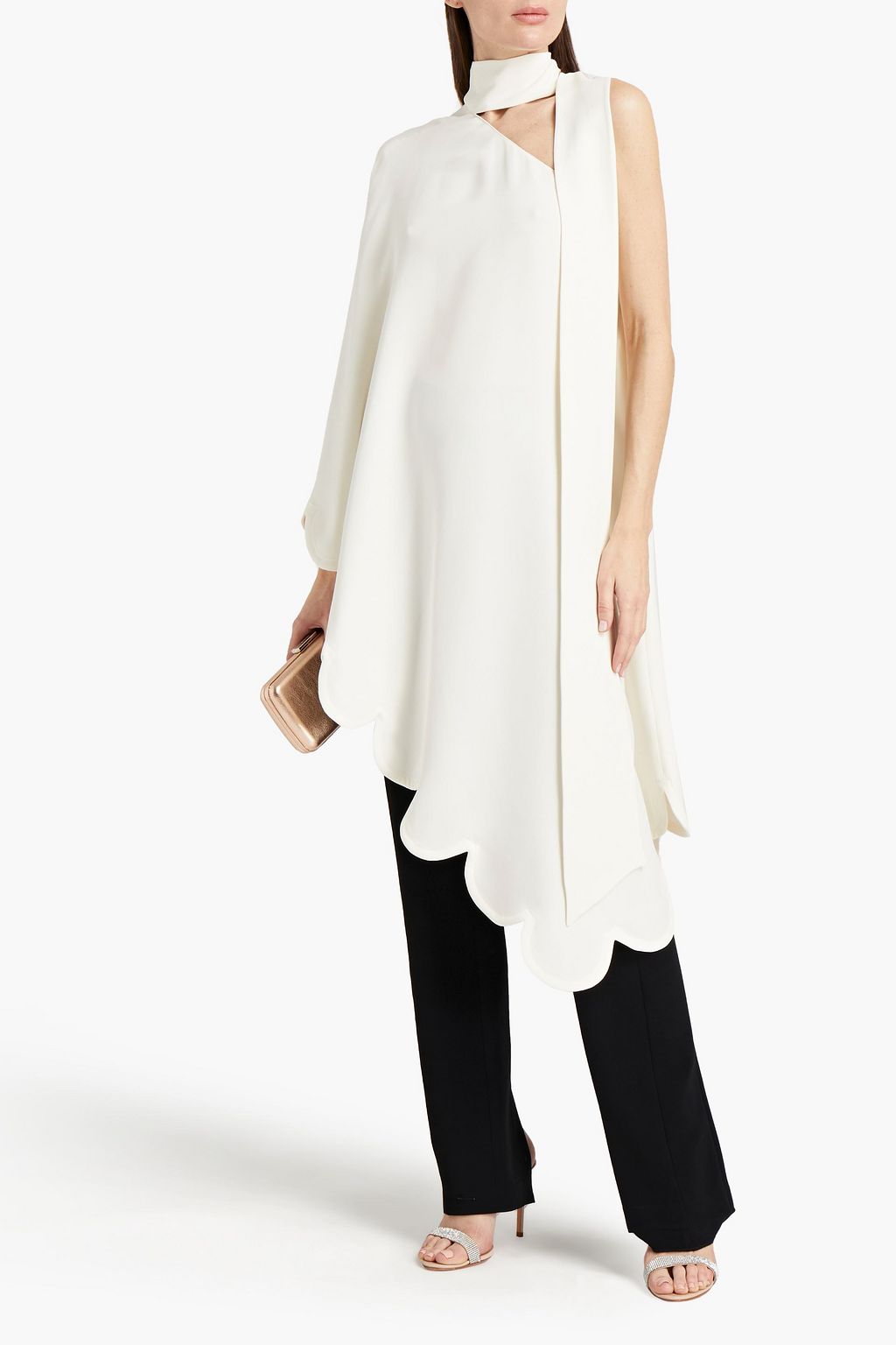 VALENTINO Scalloped silk-crepe top