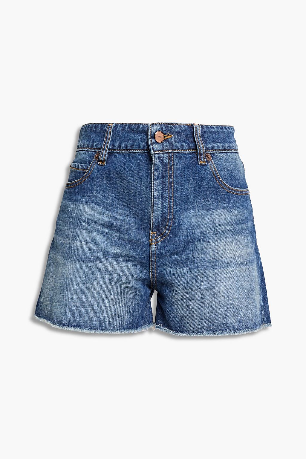 Mid denim Frayed faded denim shorts 