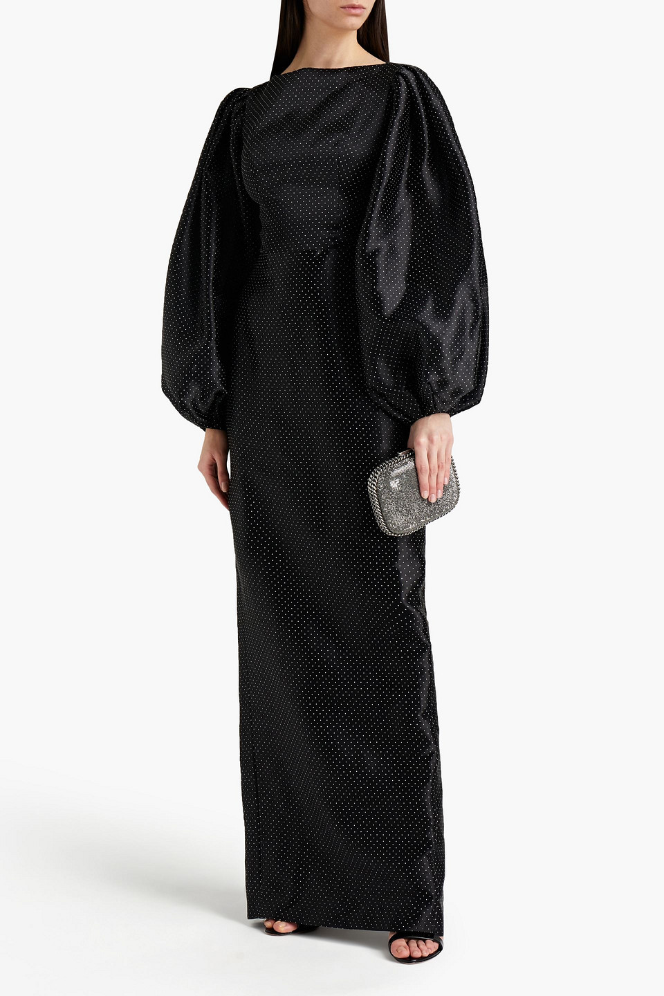 Rasario Studded Silk-organza Maxi Dress In Black