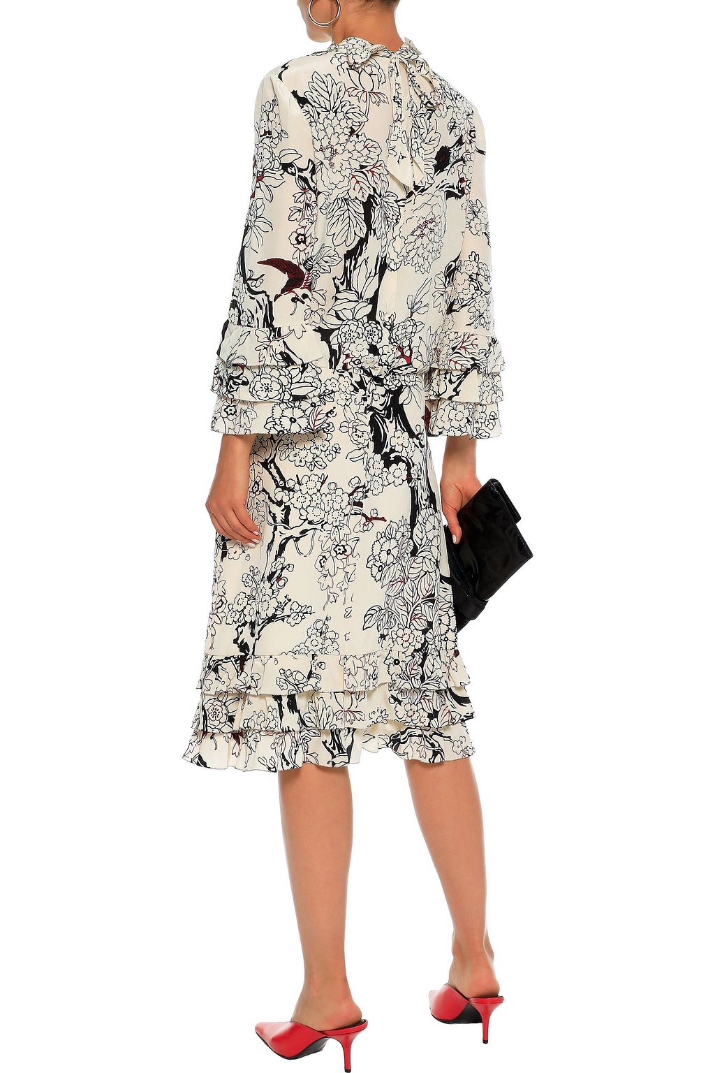 VALENTINO GARAVANI Ruffle-trimmed printed silk dress
