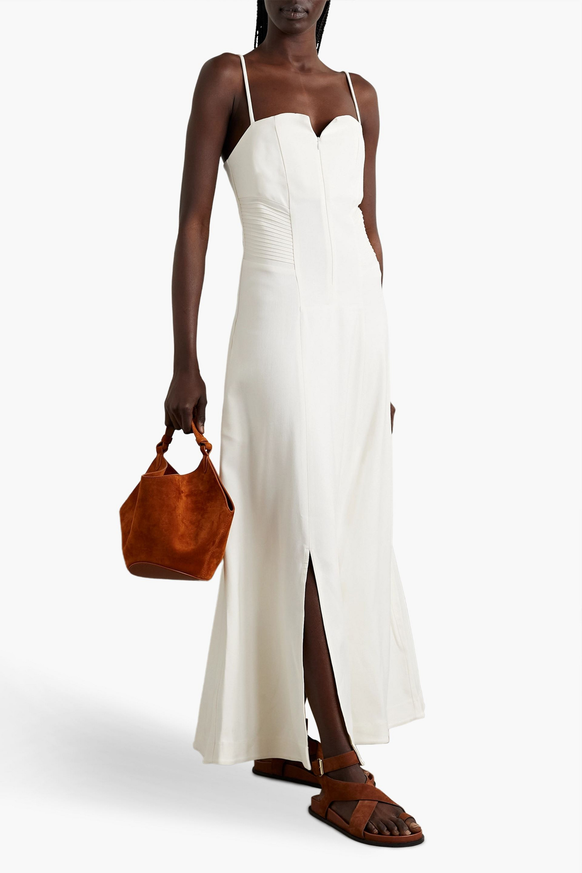 CAES Pintucked grain de poudre maxi dress