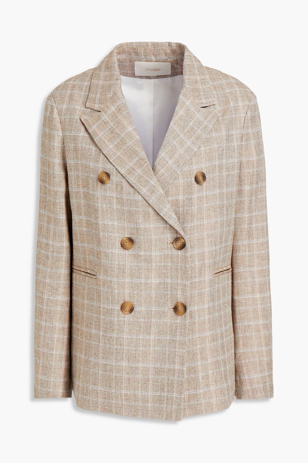 Sand Vitrus double-breasted checked woven blazer | MAJE | THE OUTNET