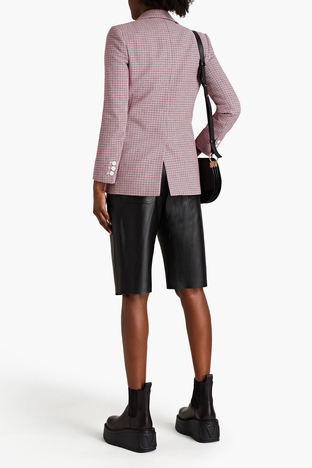 MAJE Double-breasted houndstooth cotton-blend blazer