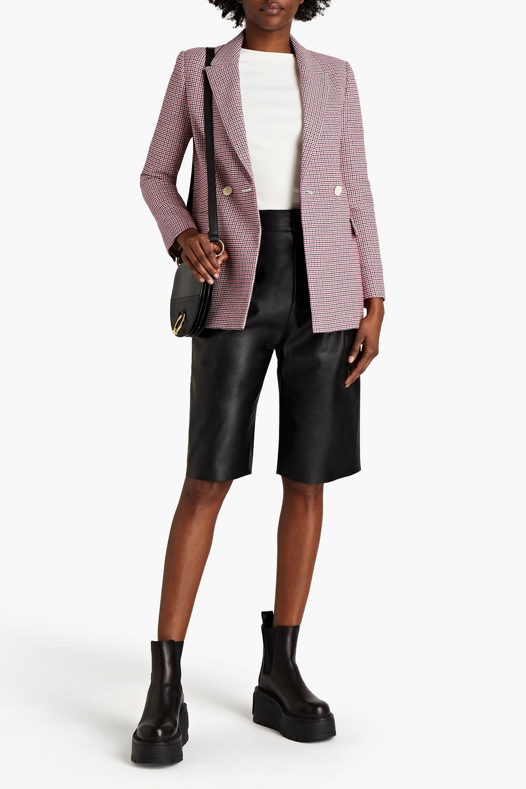 MAJE Double-breasted houndstooth cotton-blend blazer