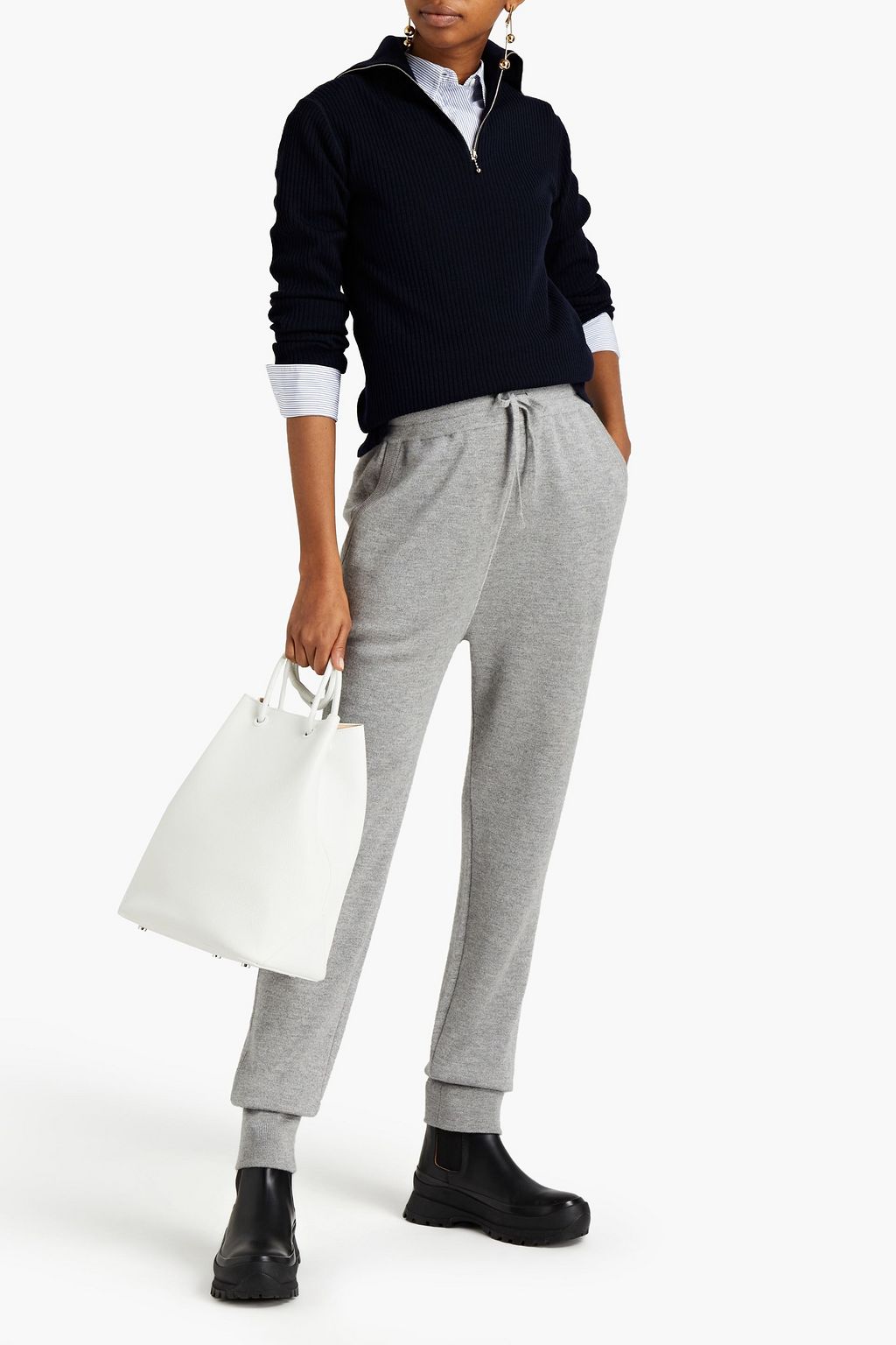 JIL SANDER Mélange cashmere and silk-blend track pants