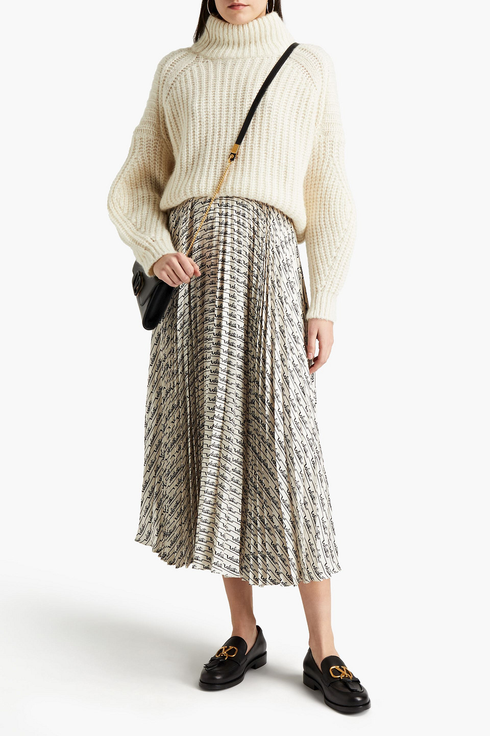 Valentino Pleated Printed Silk-twill Midi Skirt In Off-white
