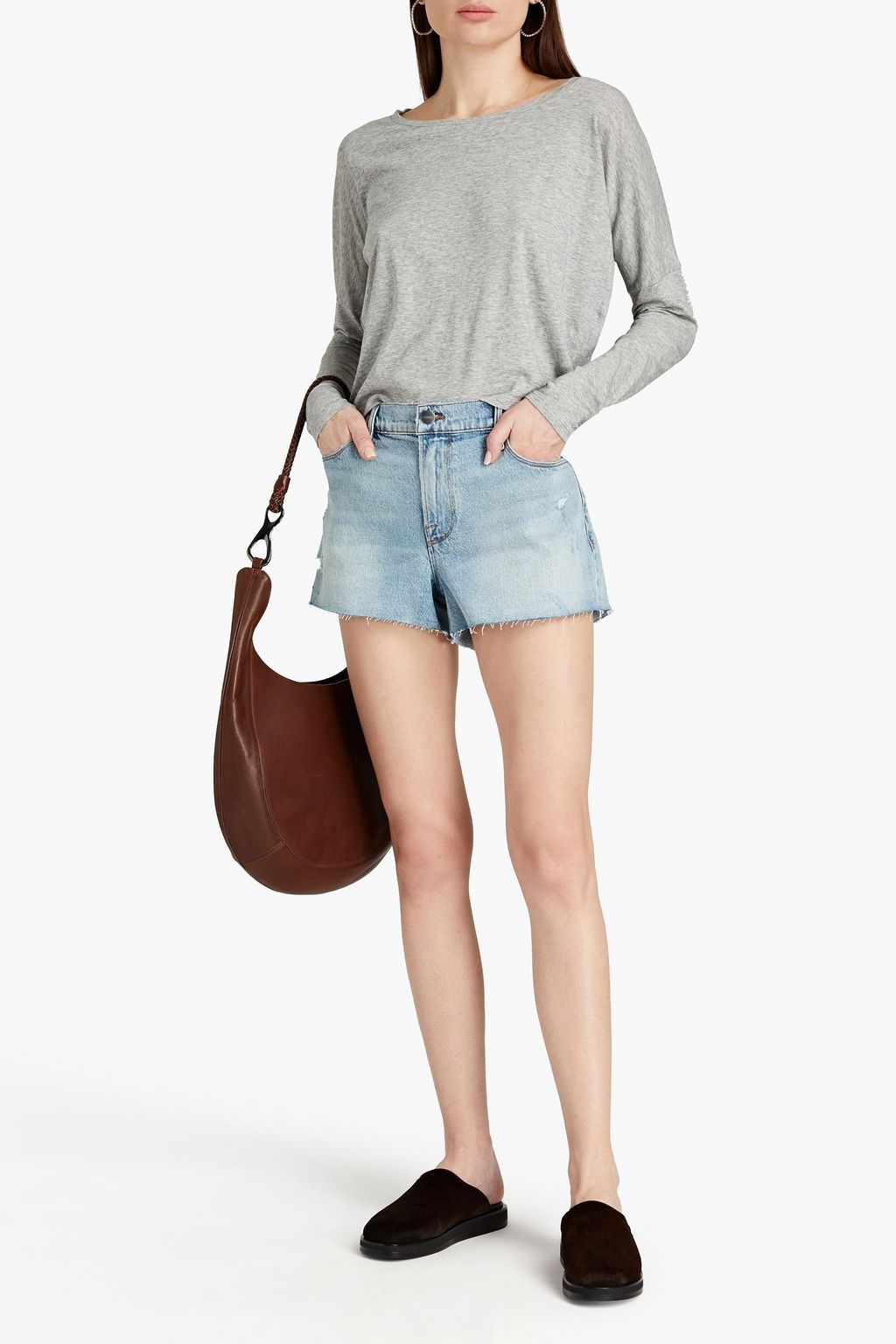 FRAME Le High Rise Garcon mélange Pima cotton-jersey top