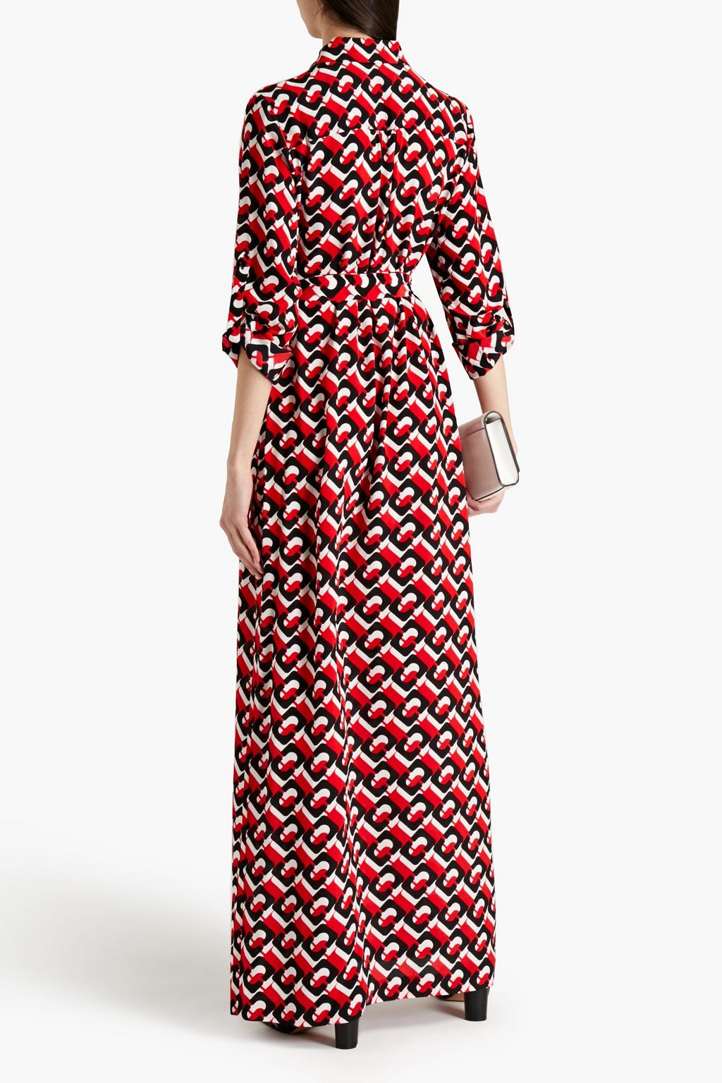DIANE VON FURSTENBERG Belted printed silk crepe de chine maxi shirt dress