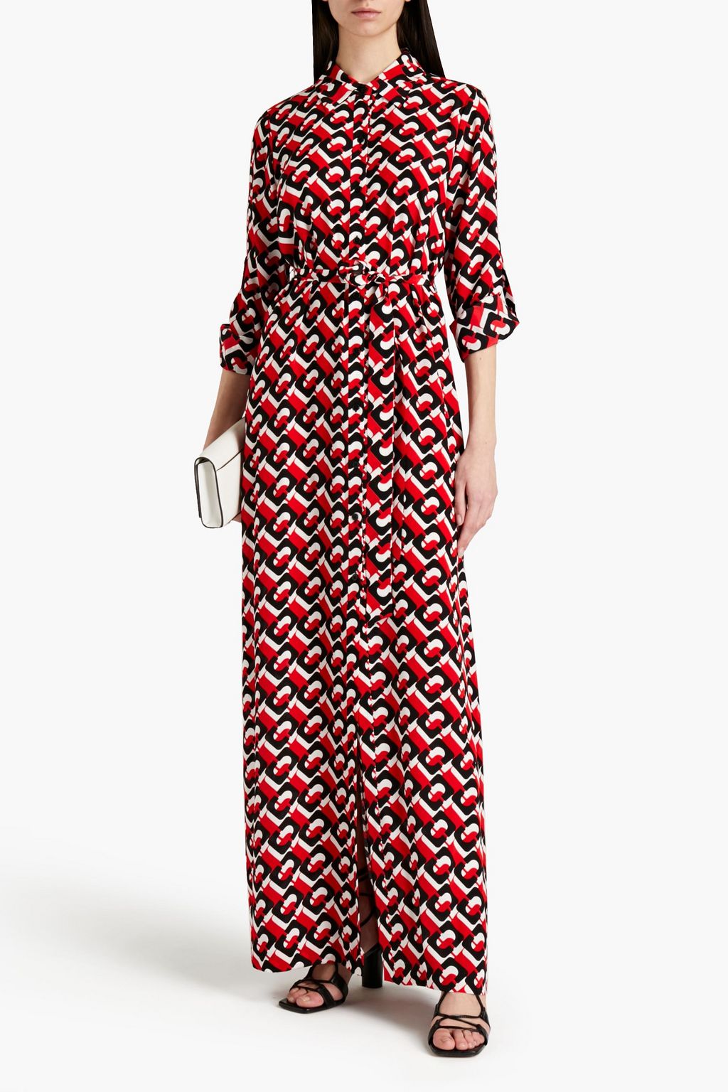 DIANE VON FURSTENBERG Belted printed silk crepe de chine maxi shirt dress