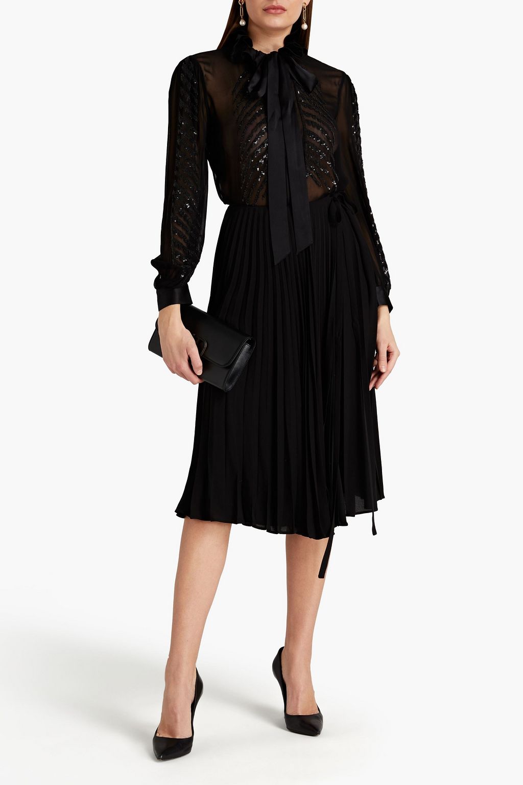 VALENTINO GARAVANI Pleated silk-crepe midi wrap skirt